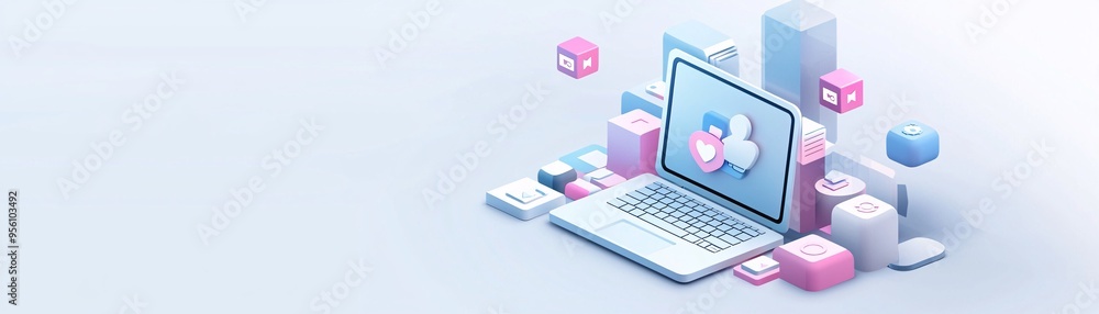 Poster minimalist ui design with flat icons and soft gradients, website interface concept, digital platform