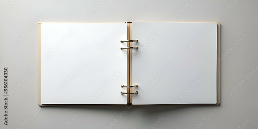 Poster clean and minimalist mockup of an open binder with blank white pages.
