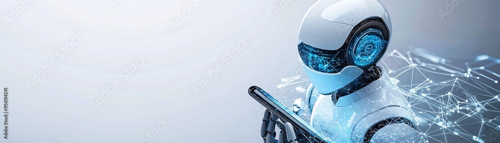 Poster virtual assistant helping in website navigation on a mobile device, ai integration in web design, mo