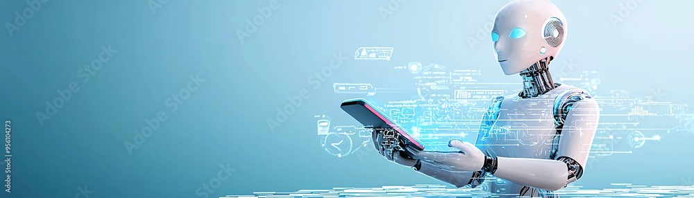 Poster virtual assistant helping in website navigation on a mobile device, ai integration in web design, mo