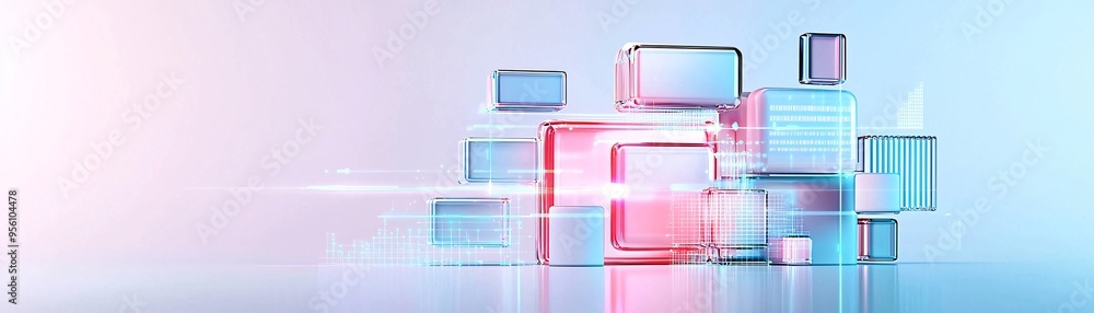 Poster futuristic 3d web components floating in a virtual space, innovative web design concept, cutting-edg