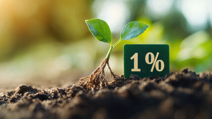 Interest rate percentage sign with roots being pulled out of the ground, representing economic instability