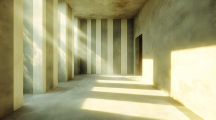 Empty Room With Sunbeams And Striped Wall