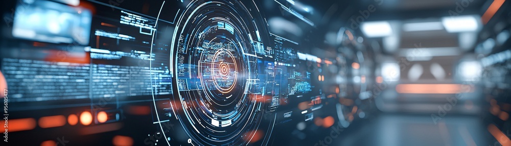 Aufkleber futuristic holographic interface showing website analytics, data-driven web design, advanced tech in