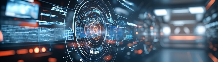 Obraz premium Futuristic holographic interface showing website analytics, data-driven web design, advanced tech integration.