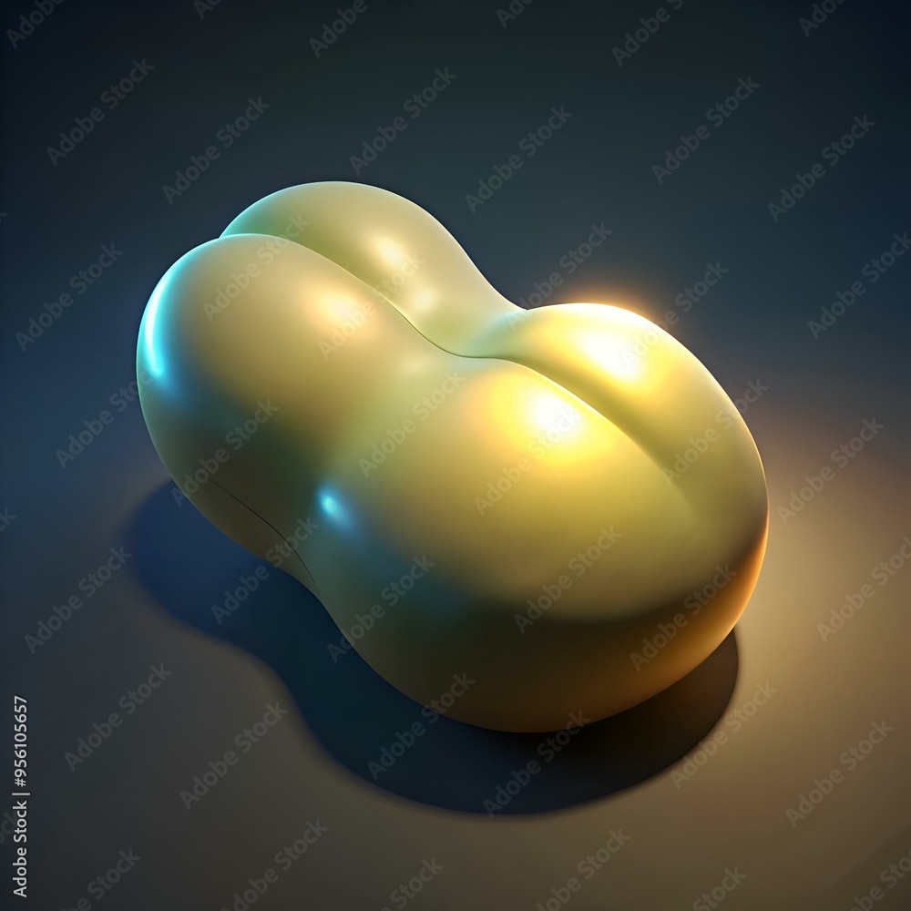 Poster a smooth. abstract 3d illustration of a bean shaped object with a soft. yellow color and subtle high