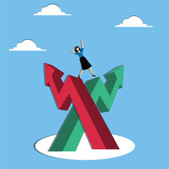 Woman trie not to fall from growing arrow