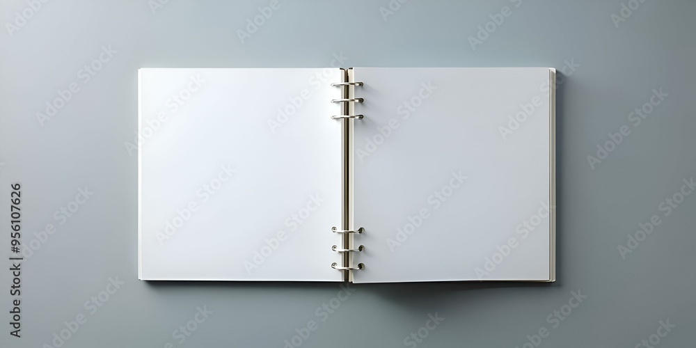 Poster clean and simple mockup of a white binder with blank pages. perfect for showcasing your designs or b