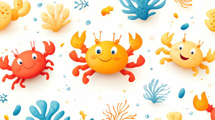 Cute Cartoon Crabs Seamless Pattern for Kids Design