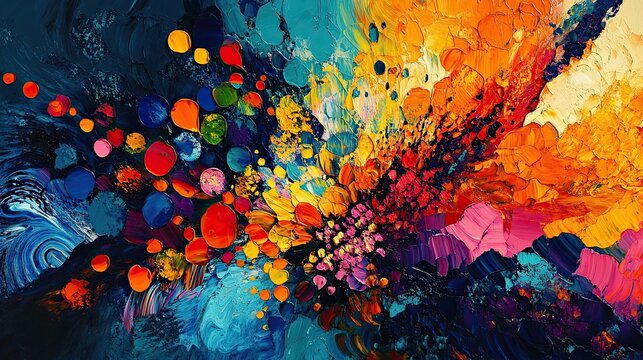 34. Imagine a burst of vibrant colors, shapes, and textures that convey a feeling of liveliness and motion.