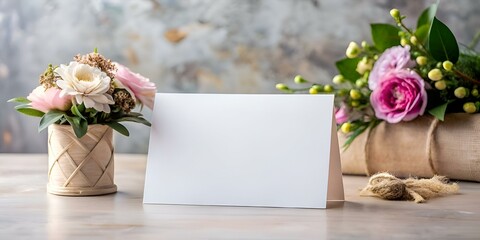 Blank greeting card mockup featuring a delicate floral arrangement.