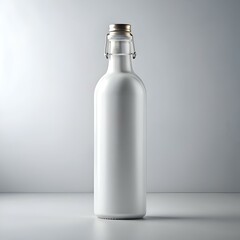 A clean. white. glass bottle with a metal hinge top lid. perfect for showcasing your product or brand.