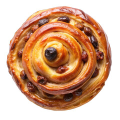 Fototapeta premium Raisin danish pastry top view close up isolated on transparent background