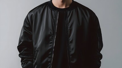 無地の黒のボンバージャケット