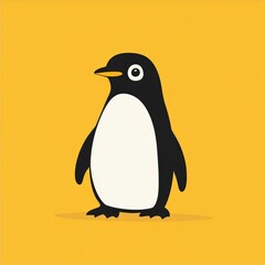 Fototapeta premium Cartoon Penguin Illustration on Yellow Background