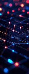 Close-up of a digital abstract pattern featuring glowing lights and intricate lines, representing technology and innovation.