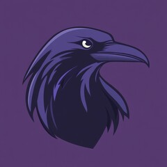 Obraz premium Purple Raven Head with Sharp Beak and Feathered Neck