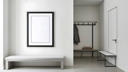 Elegant Frame Poster Mockup in a Contemporary Living Room, Perfect for Displaying Art, Photography, or Graphic Designs with a Modern Touch