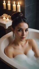Obraz premium Woman Taking a Relaxing Bath in a Bathtub