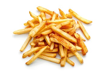 Heap of french fries isolated on white background  top view