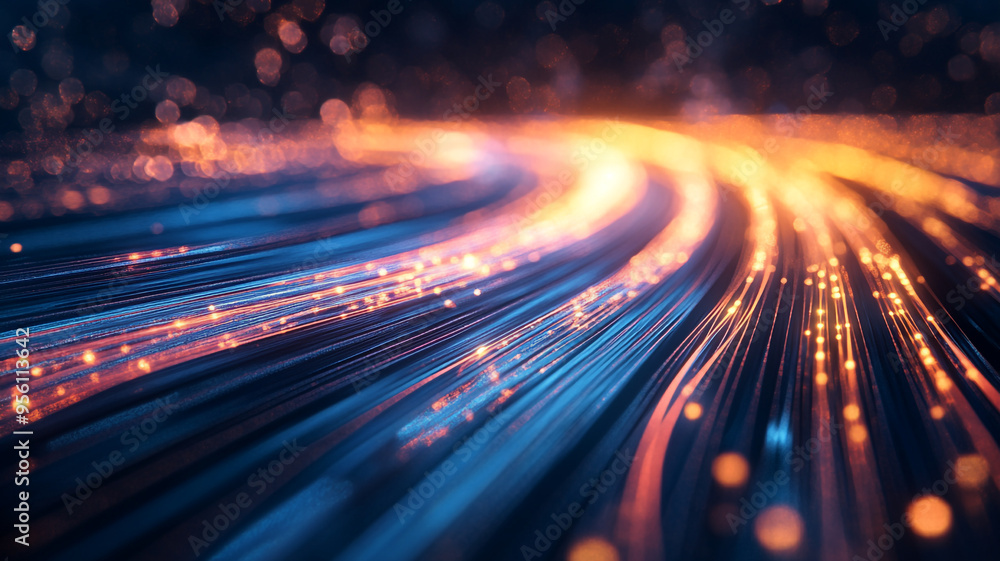 Poster vibrant waves of light and color illustrating a digital flow in a futuristic setting