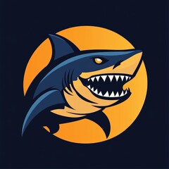 Obraz premium Aggressive Shark with Open Mouth in Front of a Yellow Circle