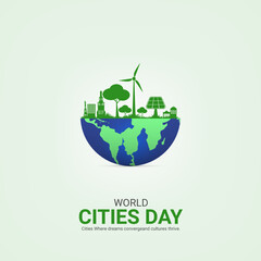 Creative Cities Day ads design. World Cities Day, Celebrated in United States in October 31, vector, 3d illustration