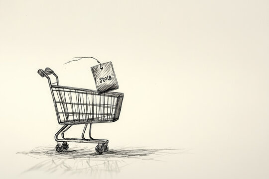 recommend clip art: A lone shopping cart, its emptiness emphasized by a dangling 'Sale' tag, whispers of lost opportunity and unfulfilled desires.