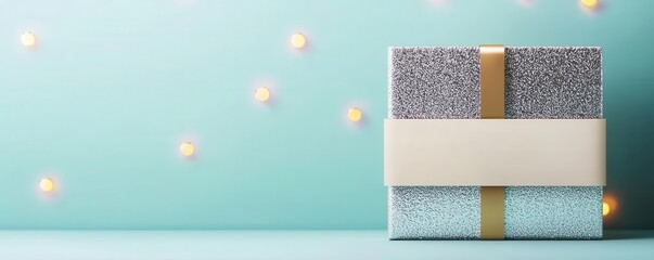 Gift voucher with a sparkling silver background and elegant script, luxury gift card, 3D illustration