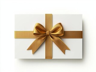 Elegant gift voucher with gold ribbon and bow, luxury gift card concept, 3D illustration