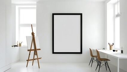 High-Quality Frame Poster Mockup with a Minimalist Interior, Great for Presenting Your Artwork, Photos, or Graphics in a Clean and Modern Environment