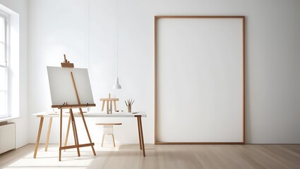 High-Quality Frame Poster Mockup with a Minimalist Interior, Great for Presenting Your Artwork, Photos, or Graphics in a Clean and Modern Environment