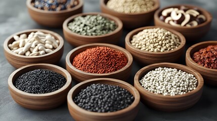 Arrangement of Diverse Asian Spices and Seasonings in Bowls