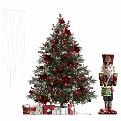 Christmas tree with decorations, isolated on white background, 3D illustration, cg render
