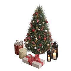 Christmas tree with decorations, isolated on white background, 3D illustration, cg render
