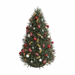 Christmas tree with decorations, isolated on white background, 3D illustration, cg render
