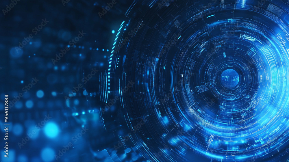 Aufkleber abstract digital illustration of glowing blue circles and data patterns in a futuristic environment