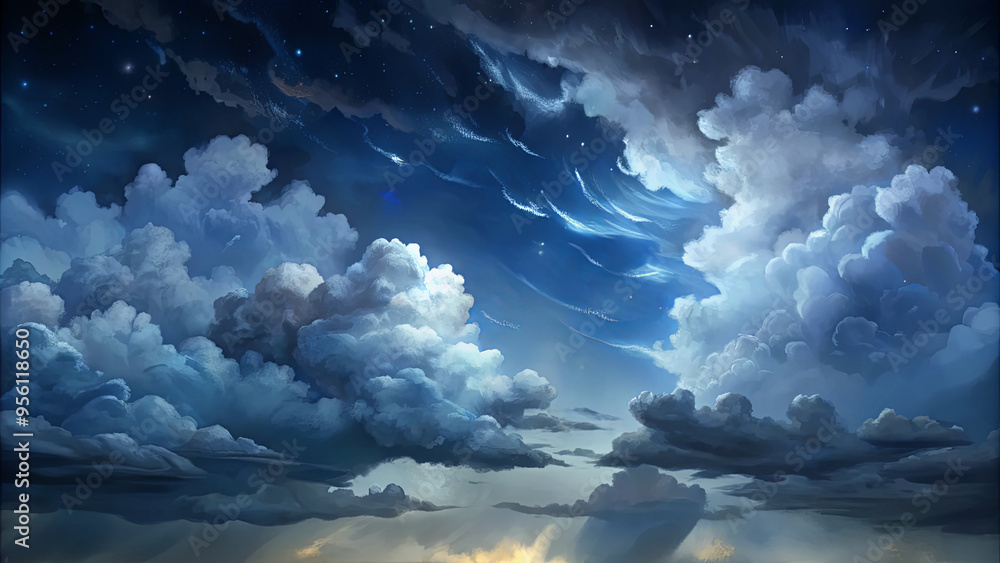 Aufkleber a breathtaking display of clouds at twilight features dark and light textures, creating a captivatin