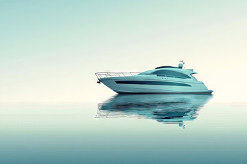 Fototapeta premium A sleek white yacht gracefully glides across tranquil waters, its reflection mirroring the serenity of the scene.