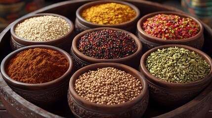 Assorted Traditional Ethiopian Spices Neatly Arranged in a Typical Serving Bowl