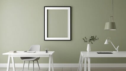 Frame Poster Mockup in a Professional Office Space, Perfect for Highlighting Your Business Posters, Art Prints, or Digital Designs with a Modern Touch