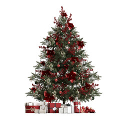 Christmas tree with decorations, isolate on a transparent background, 3d illustration, cg render