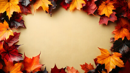 Colorful Autumn Leaves Framing Blank Paper Background