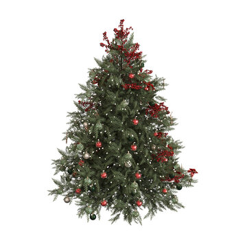 Christmas tree with decorations, isolate on a transparent background, 3d illustration, cg render