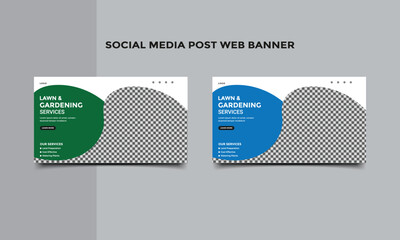 Lawn and Gardening service social media post web banner template.