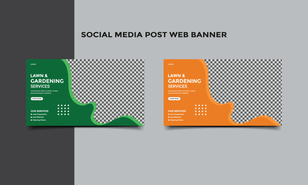 Lawn and Gardening service social media post web banner template.
