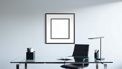 Frame Poster Mockup in a Professional Office Space, Perfect for Highlighting Your Business Posters, Art Prints, or Digital Designs with a Modern Touch