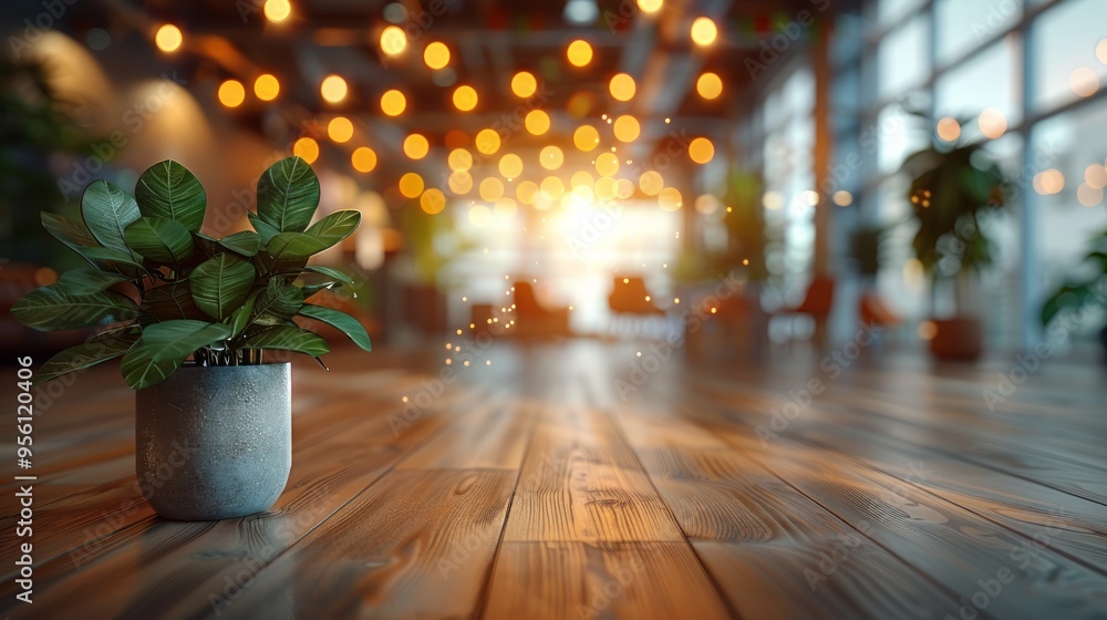 Poster blurred empty open space office. abstract light bokeh at office interior background for design.