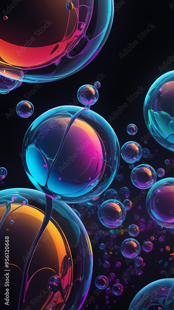Poster neon abstract bubbles create vertical wallpaper design for modern digital spaces