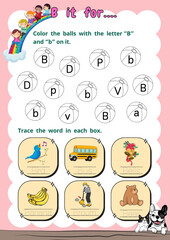 Start learning letters A-Z and simple words. Have fun learning English. Worksheet.